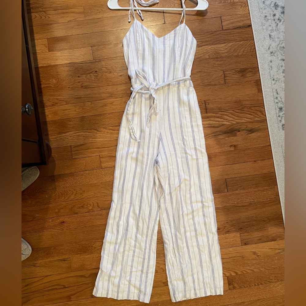 Abercrombie & Fitch Striped White Jumpsuit Romper with Belt small
